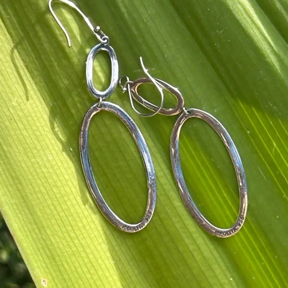Ippolita sterling Silver hammered Double Oval hoop French wire Earrings vintage - Picture 13 of 16